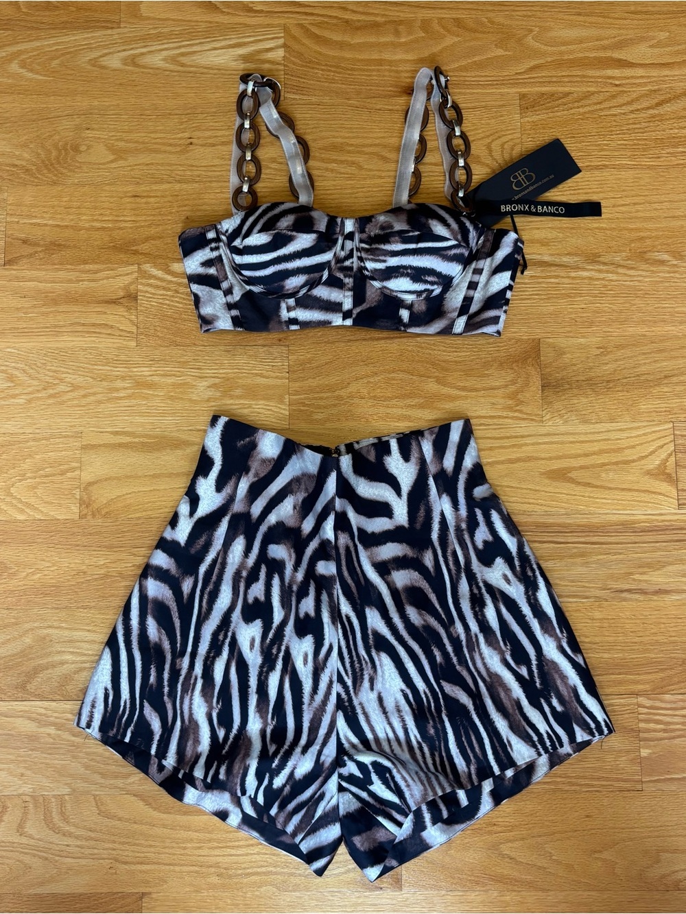 Bronx and Banco Black and White Zebra Print Crop Top & High-Waist Shorts Set